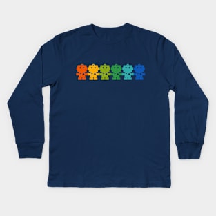 Rainbow Robots holding hands Kids Long Sleeve T-Shirt